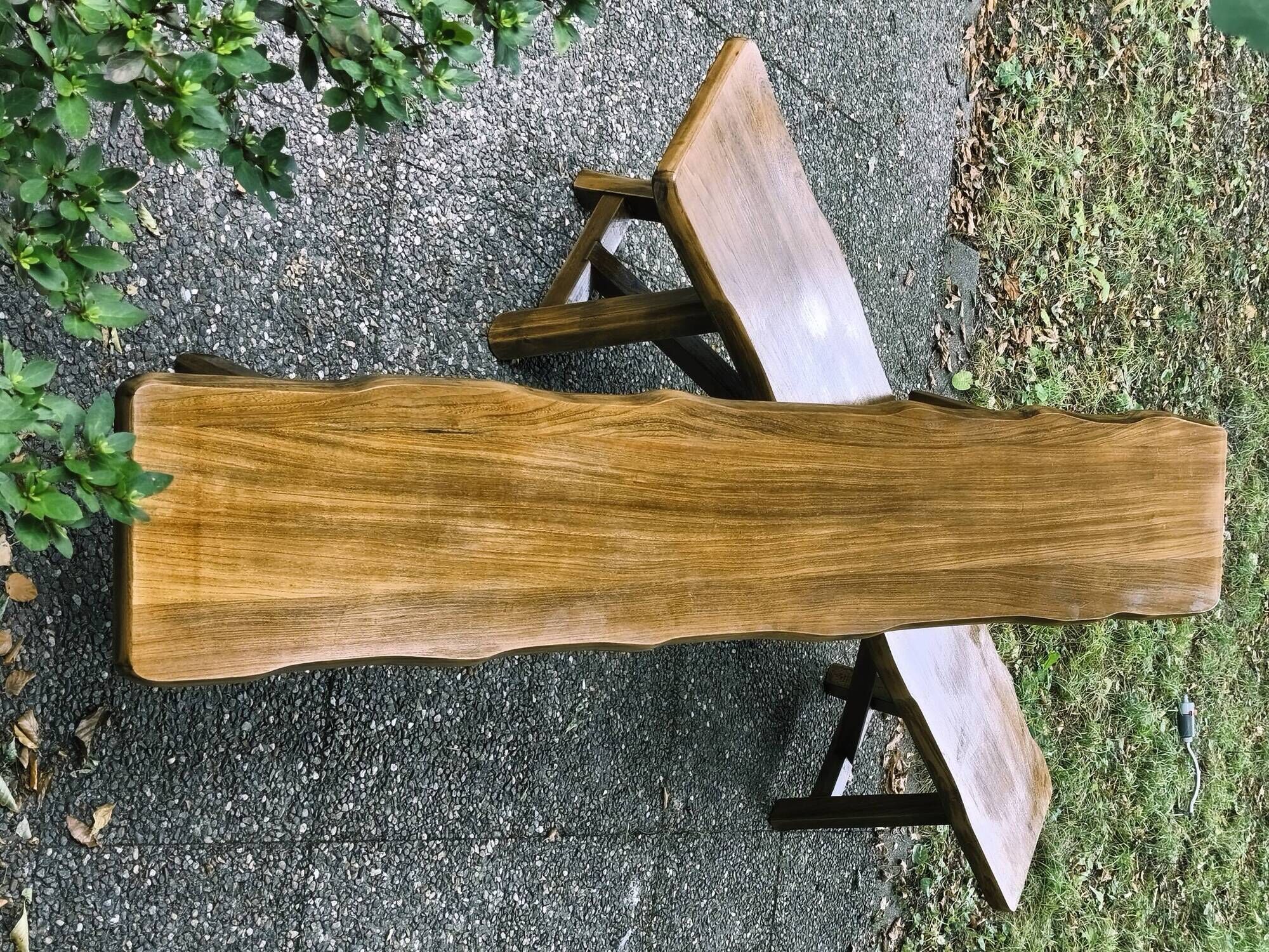 Pair of brutalist benches in solid blond elm by Aranjou, France, 1970s
