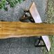 Pair of brutalist benches in solid blond elm by Aranjou, France, 1970s