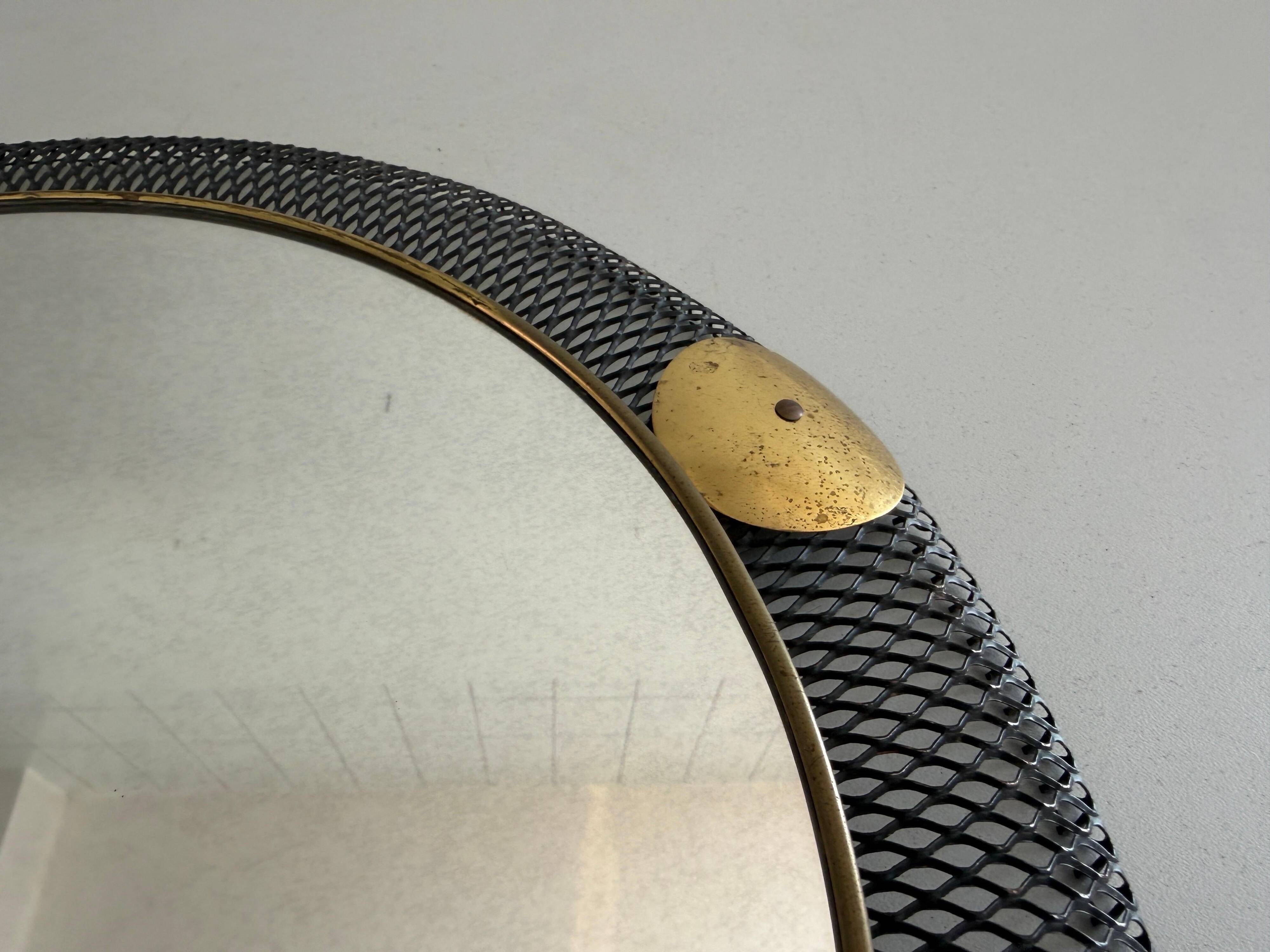 Round wall mirror in brass and black wire, 1960s, Germany