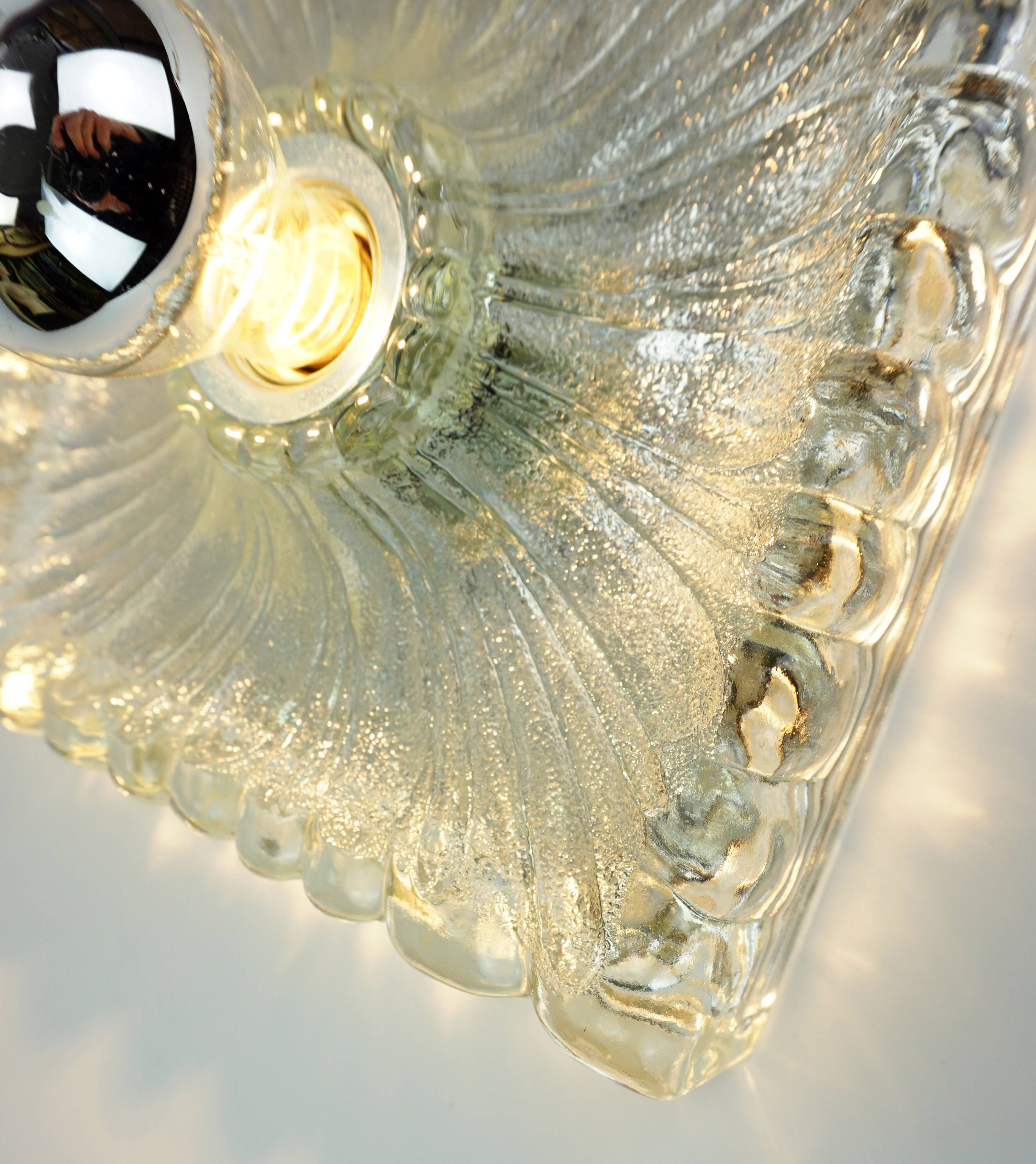 Heavy mid century ice glass wall lamp 1960s 70s sconce hustadt-leuchten