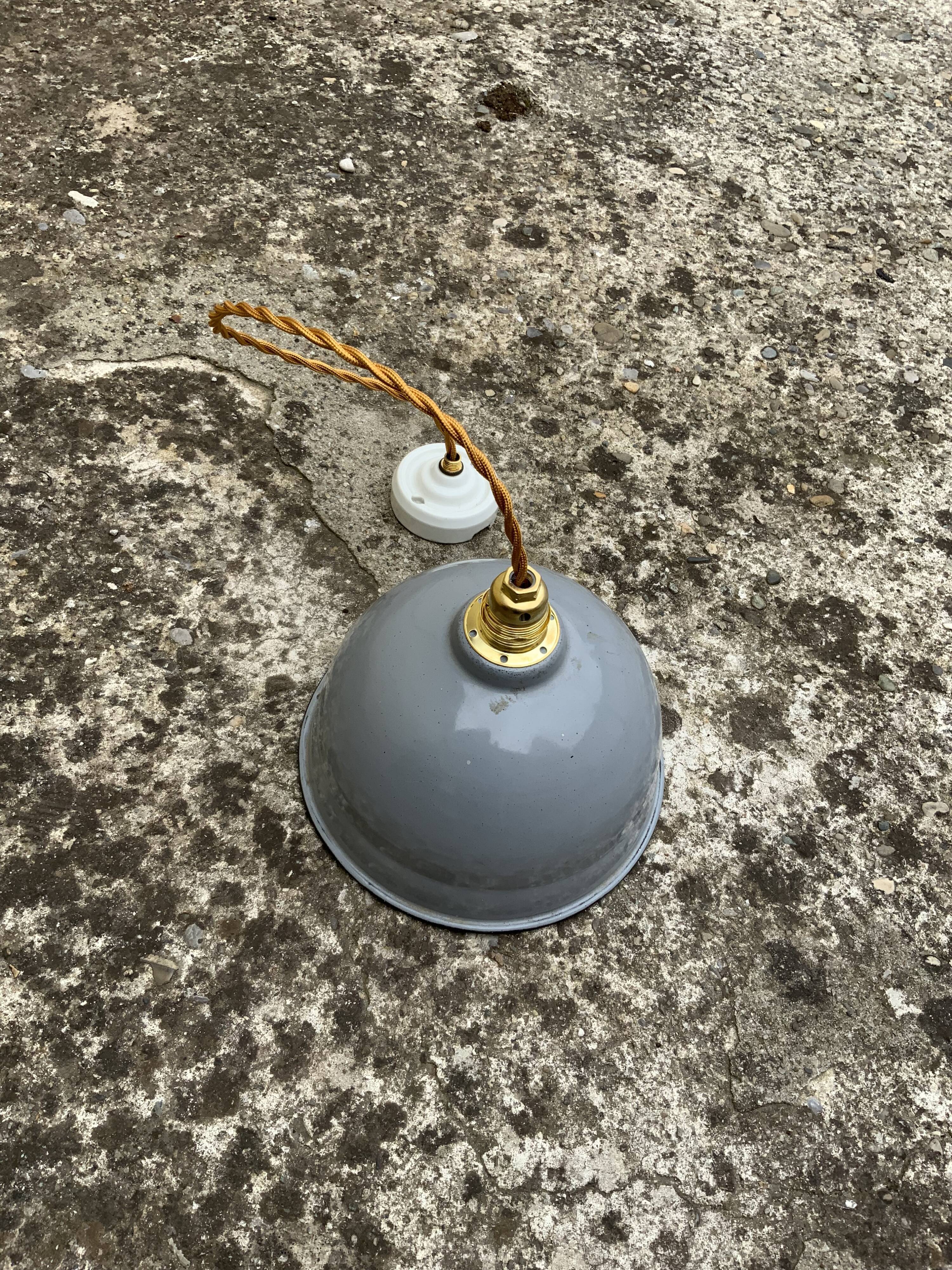 Domed dome suspension in gray and white enamelled sheet metal 18th new electrification