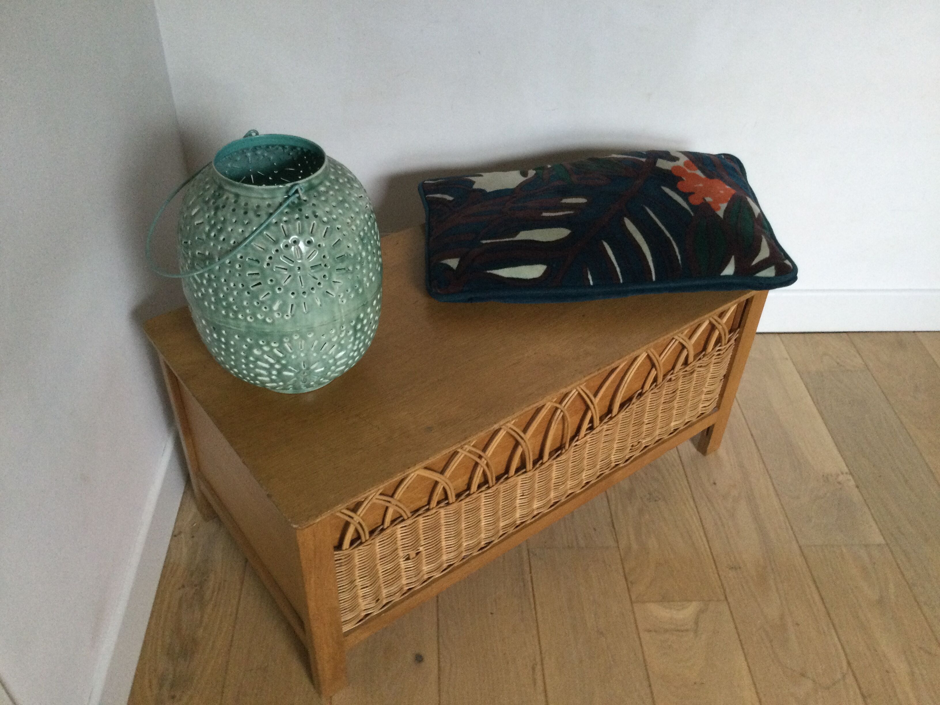 Vintage wood and rattan chest