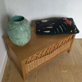 Vintage wood and rattan chest