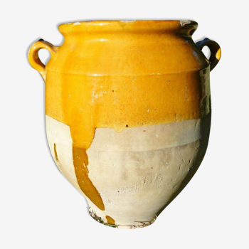 Pot à confit vernissé jaune art antique du sud ouest de la France  XIXème