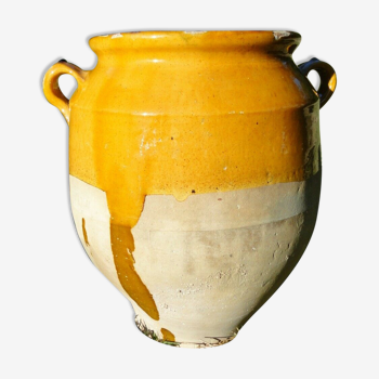 Yellow glazed confit pot antique art from the south west of France XIXth