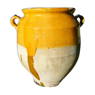 Yellow glazed confit pot antique art from the south west of France XIXth