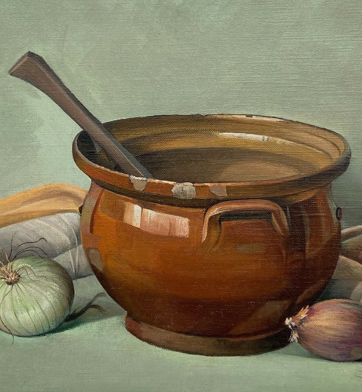 Huile sur toile par Charlène le Perron l'ecuelle jaune nature morte