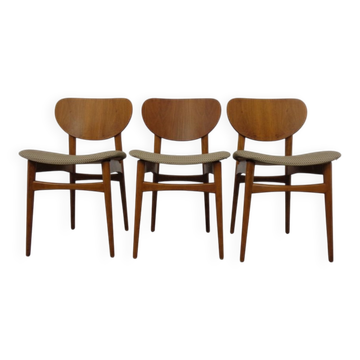 Dining chairs in walnut and beech, 1960s, set of 3.