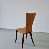 3 plywood burgundy legs chairs | Italy | 1980s