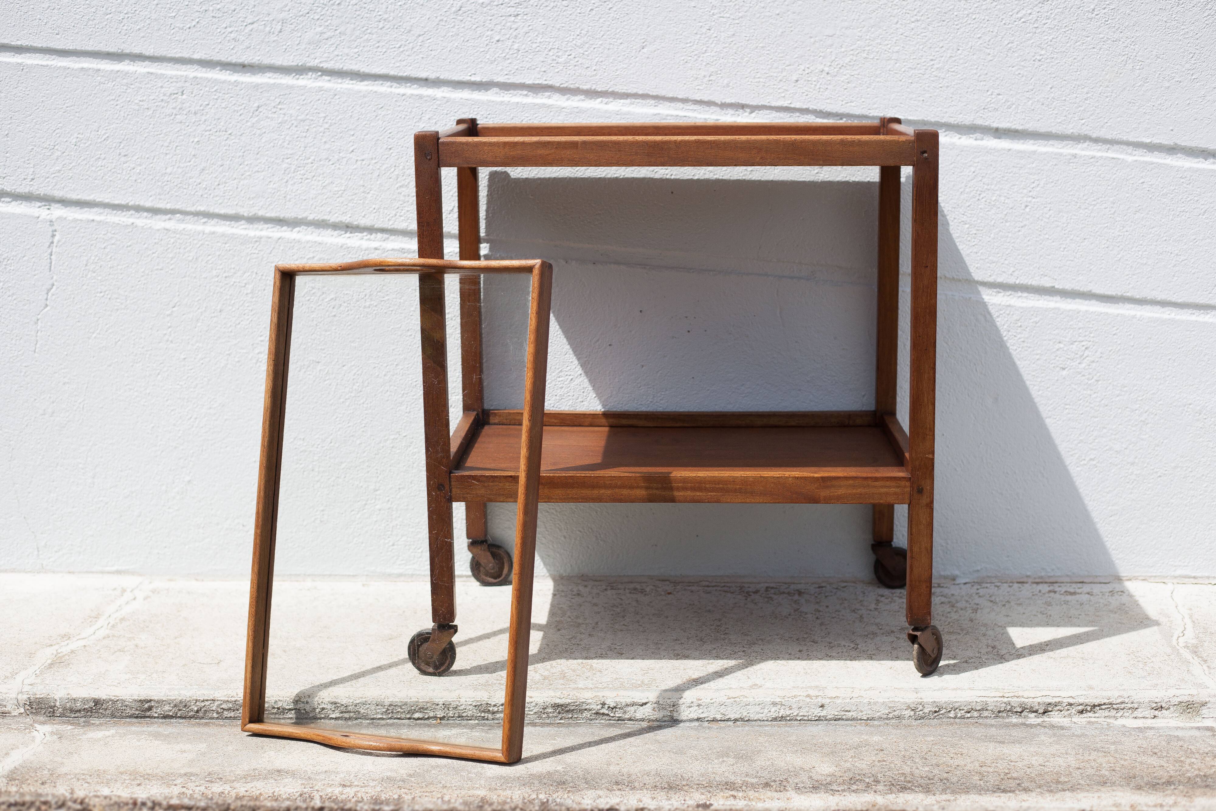 Wooden service with wheels