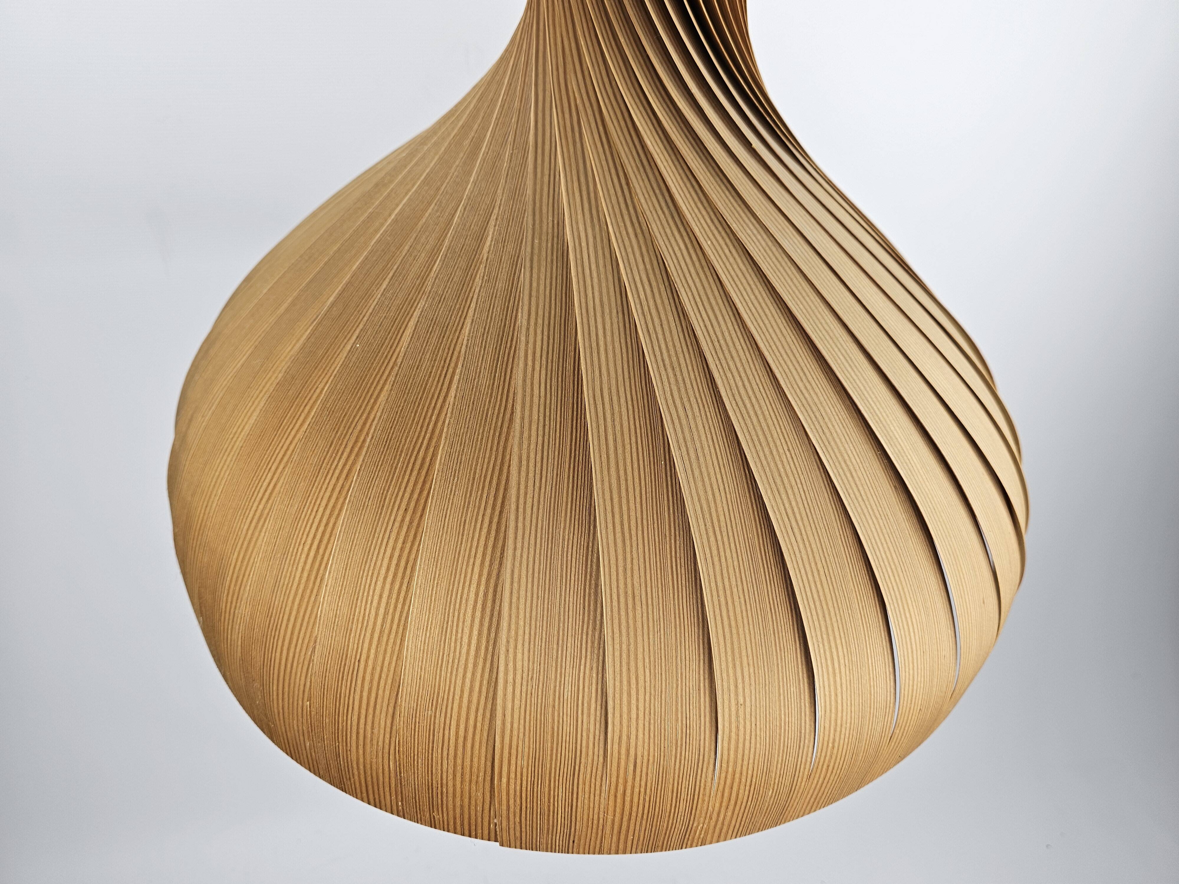 Large vintage hanging lamp veneer wood Hans Agne Jacobsson