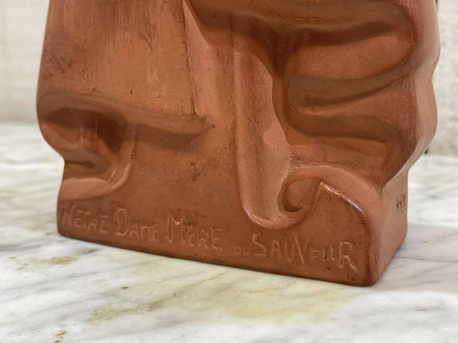 Virgin and Child in terracotta - OUR LADY OF THE SAVIOUR - signed REY