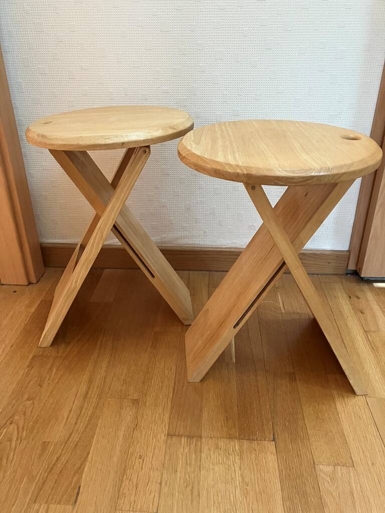 Pair of Folding Wooden Stools by Adrian Reed, France, 1970
