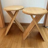 Pair of Folding Wooden Stools by Adrian Reed, France, 1970