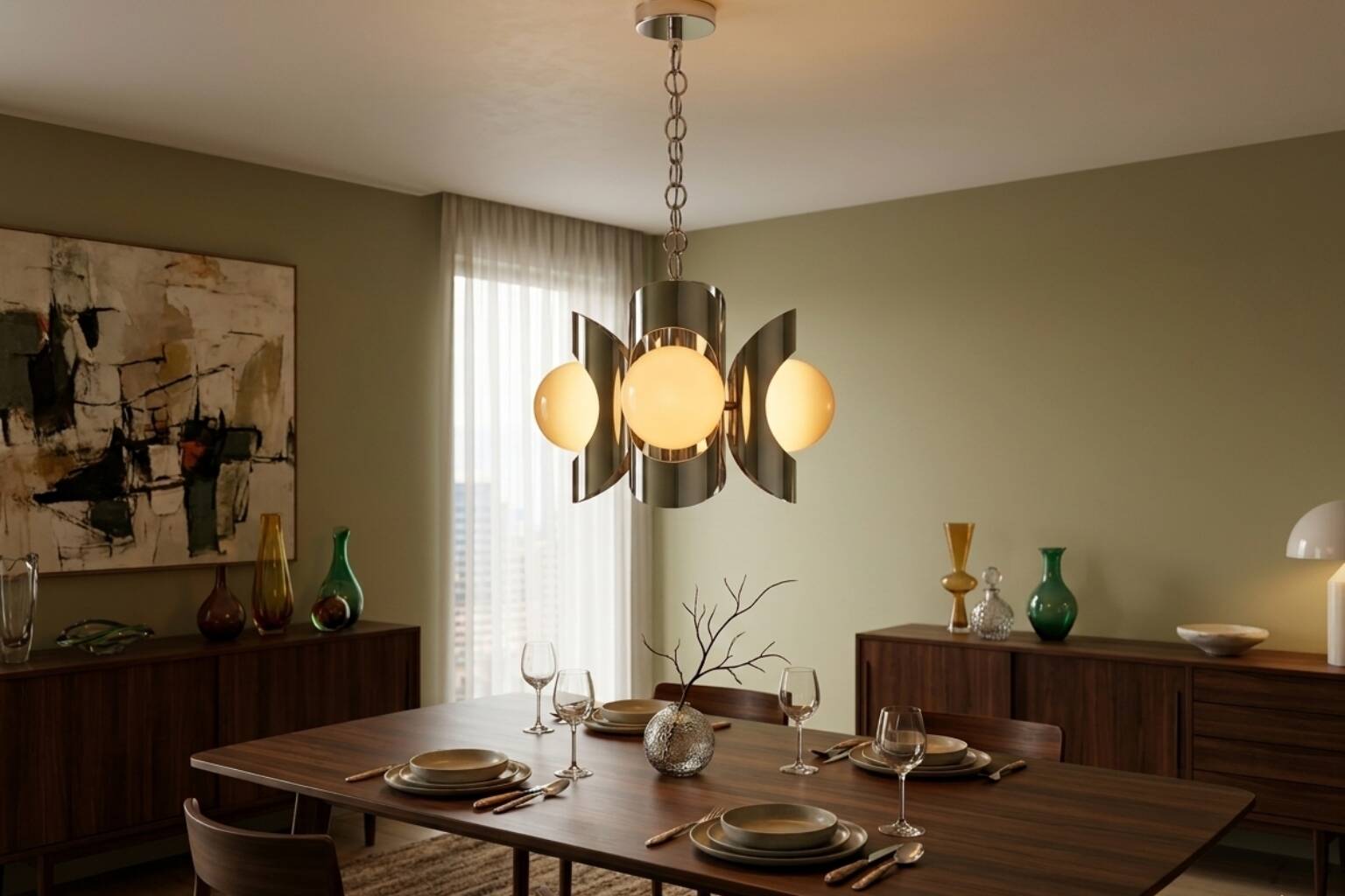 Iconico Lampadario Vintage Anni '70 – Design "Space Age" in Ferro Cromato