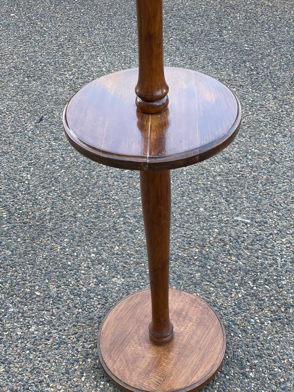 Vintage round wooden floor lamp with beige lampshade