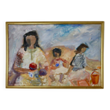 Large Swedish Mid-Century Oil on Panel" Beach" by Stig Thiderman (1920-1973) - Vintage and Framed