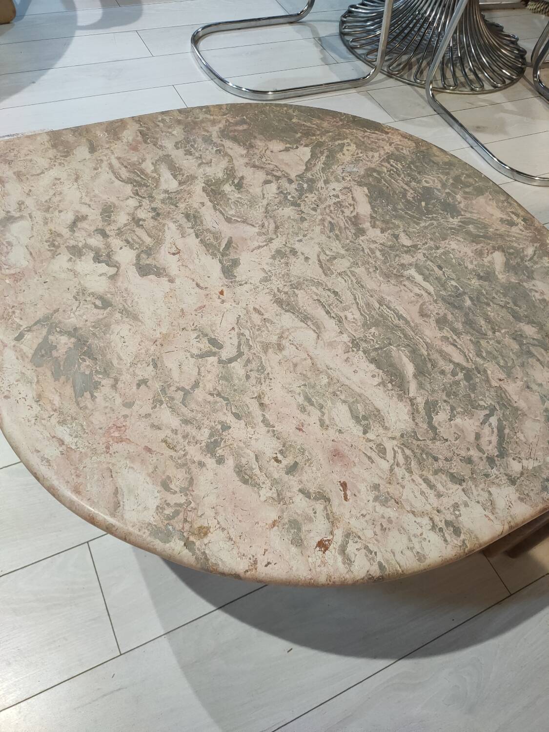 Marble coffee table, old pink water drop shape