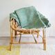 Handwoven green plaid with fine striped linen - fine fringes