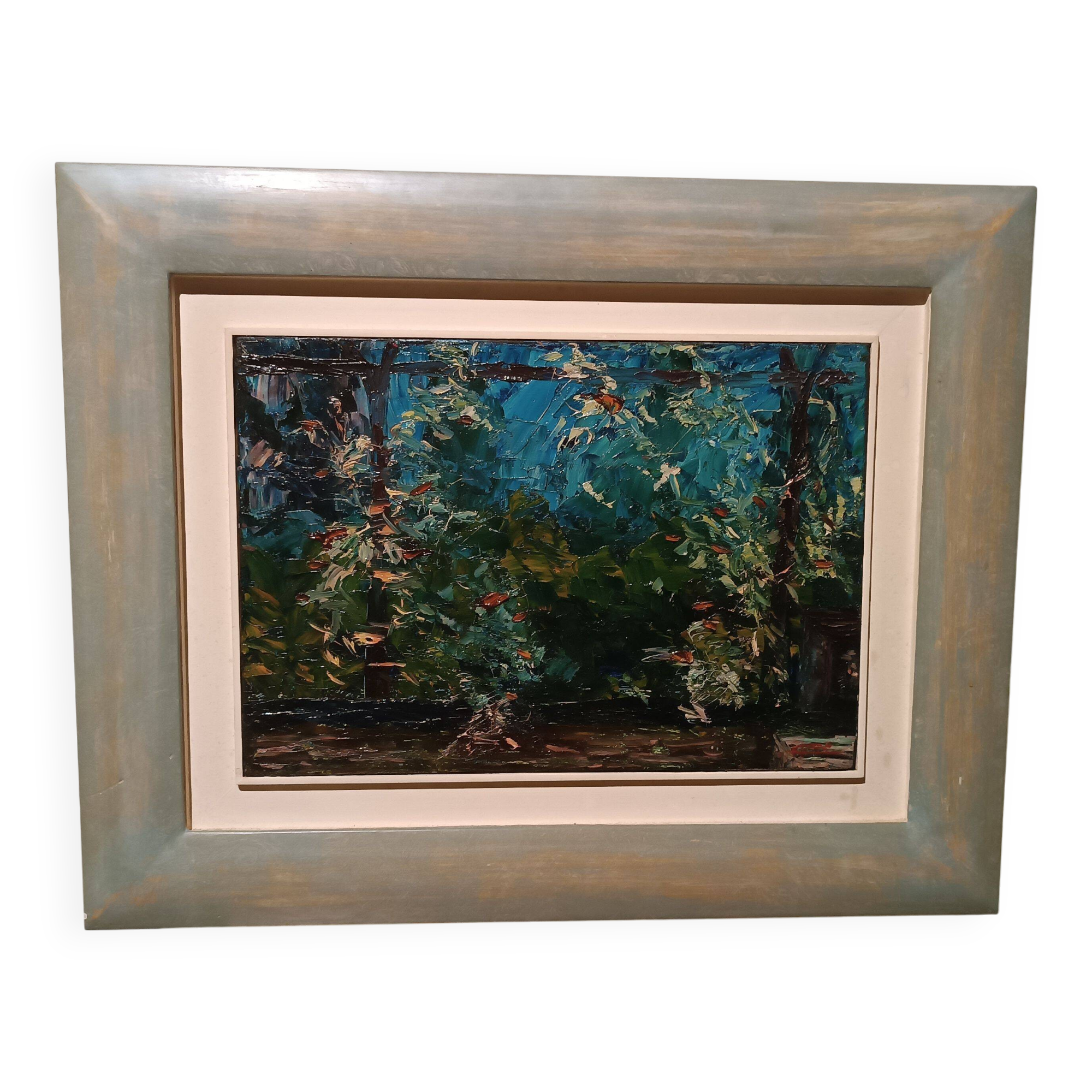 Huile sur toile titre "la pergola" signée années 1950/60 xxème siècle