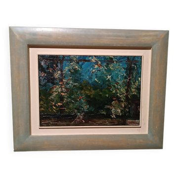 Huile sur toile titre "la pergola" signée années 1950/60 xxème siècle