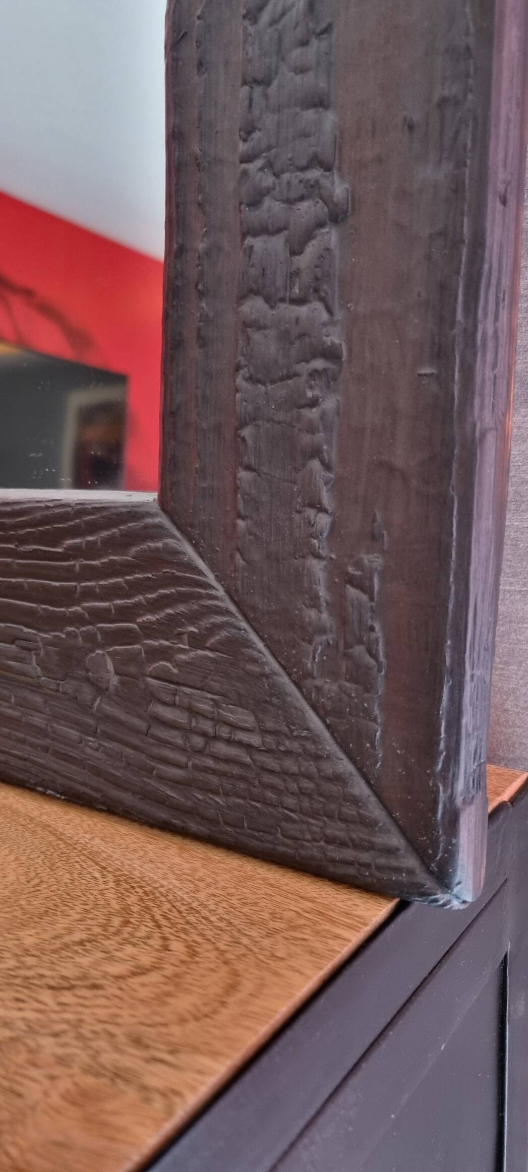 Artisanal Burnt Wood Mirror (108x78 cm) – Industrial / Japandi Style