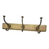 Solid teak coat hook with 3 double cast iron hooks