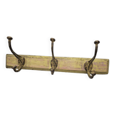 Solid teak coat hook with 3 double cast iron hooks