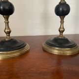 Old pair of candlesticks black marble and brass nineteenth