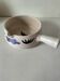 Large antique crackled ceramic fondue pot decorated with blue flowers