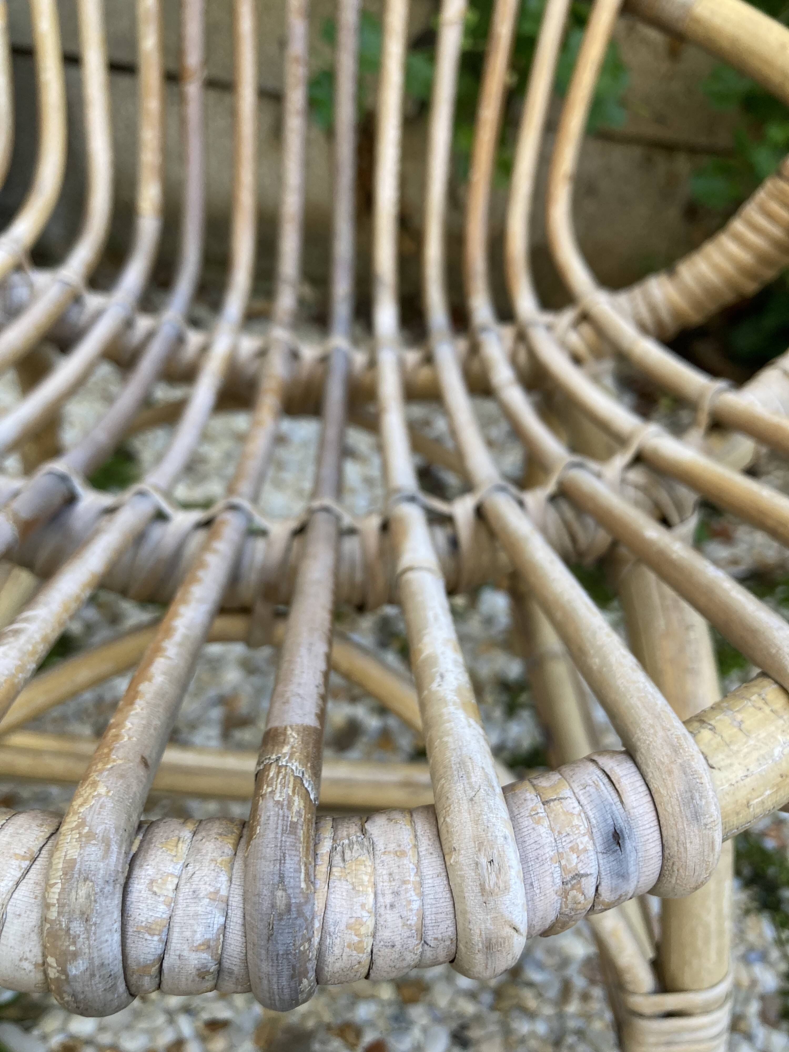 Set of 3 vintage rattan armchairs