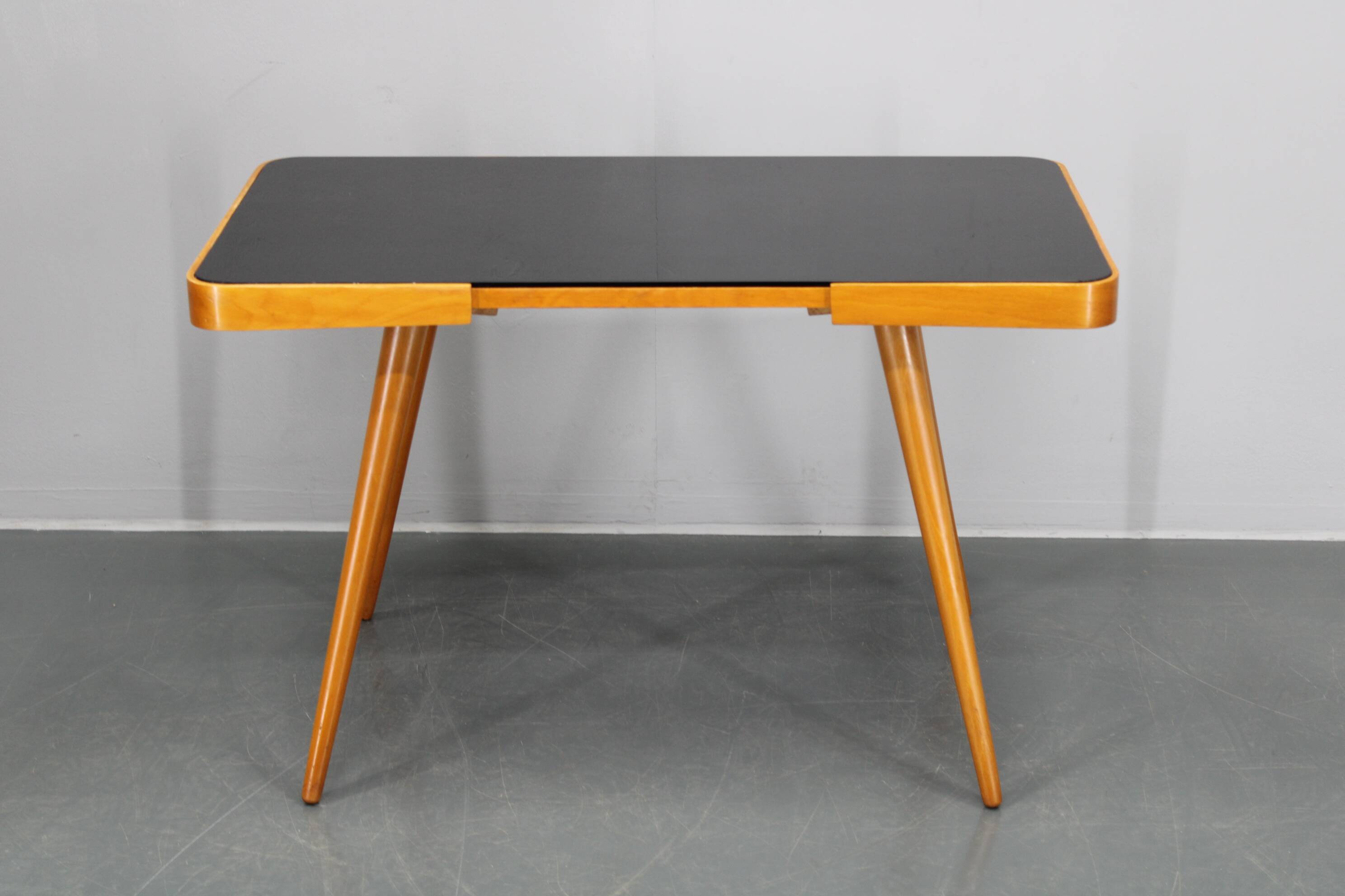 1960s Beech Coffee Table with Glass Top , Czechoslovakia