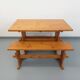 Suite of a table and 2 vintage fir benches from the 60s