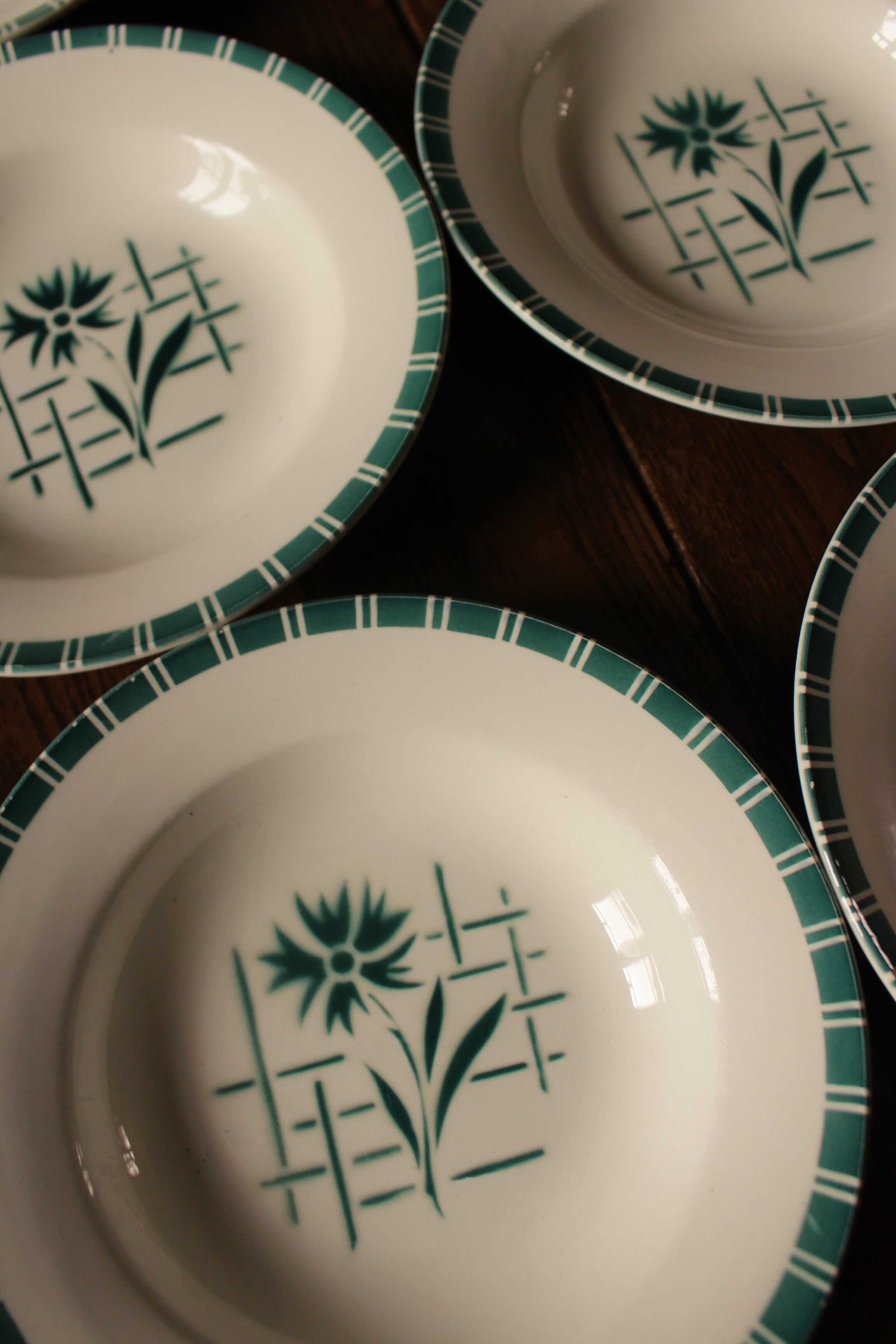 Lot 6 green hollow plates Sylvia Digoin Sarreguemines