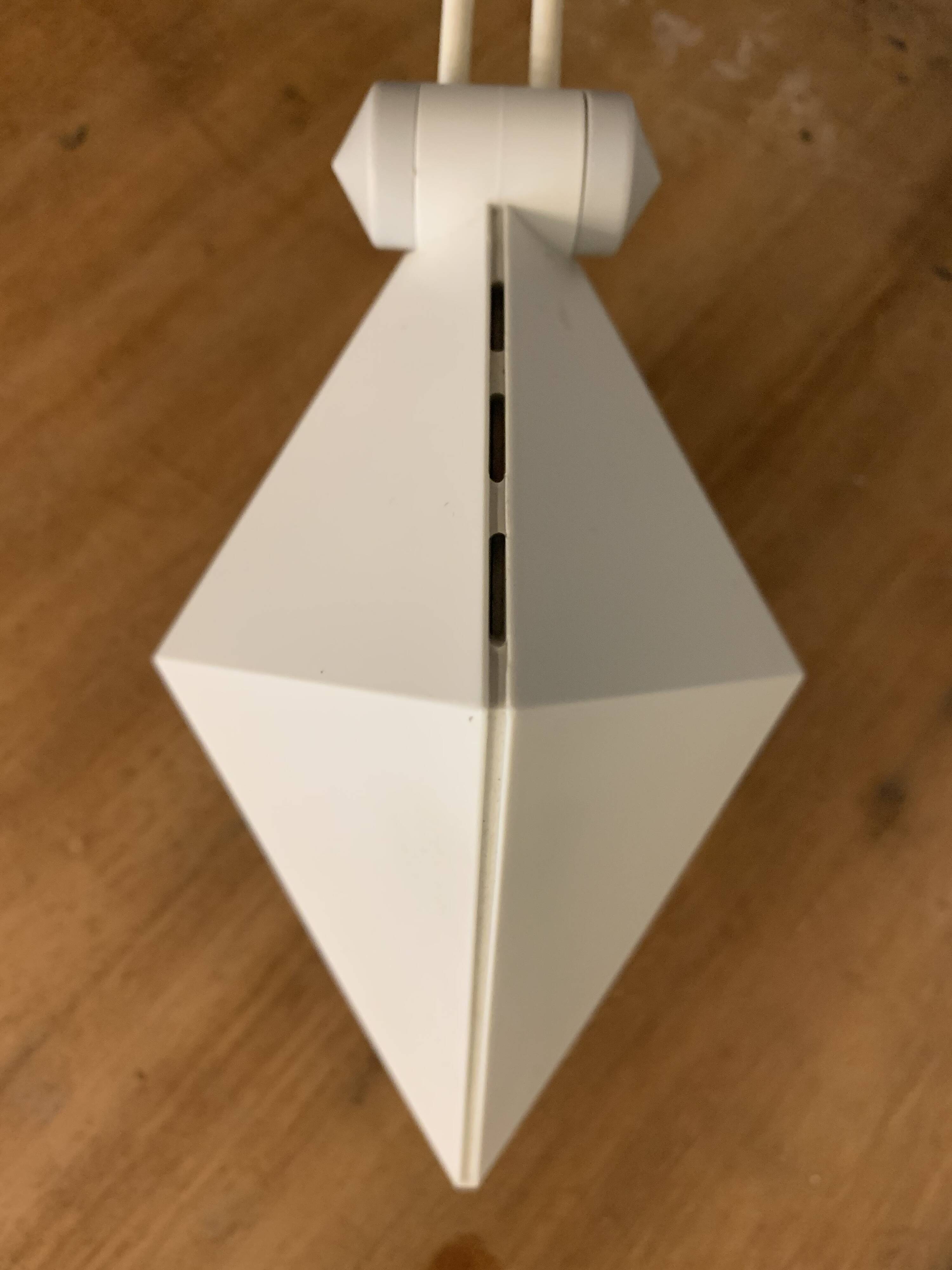 White pyramid desk lamp embnched white pyramid Lungean and Pellmann 1980