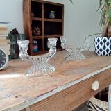 Paire de chandeliers vintage en verre ciselé années 60/70