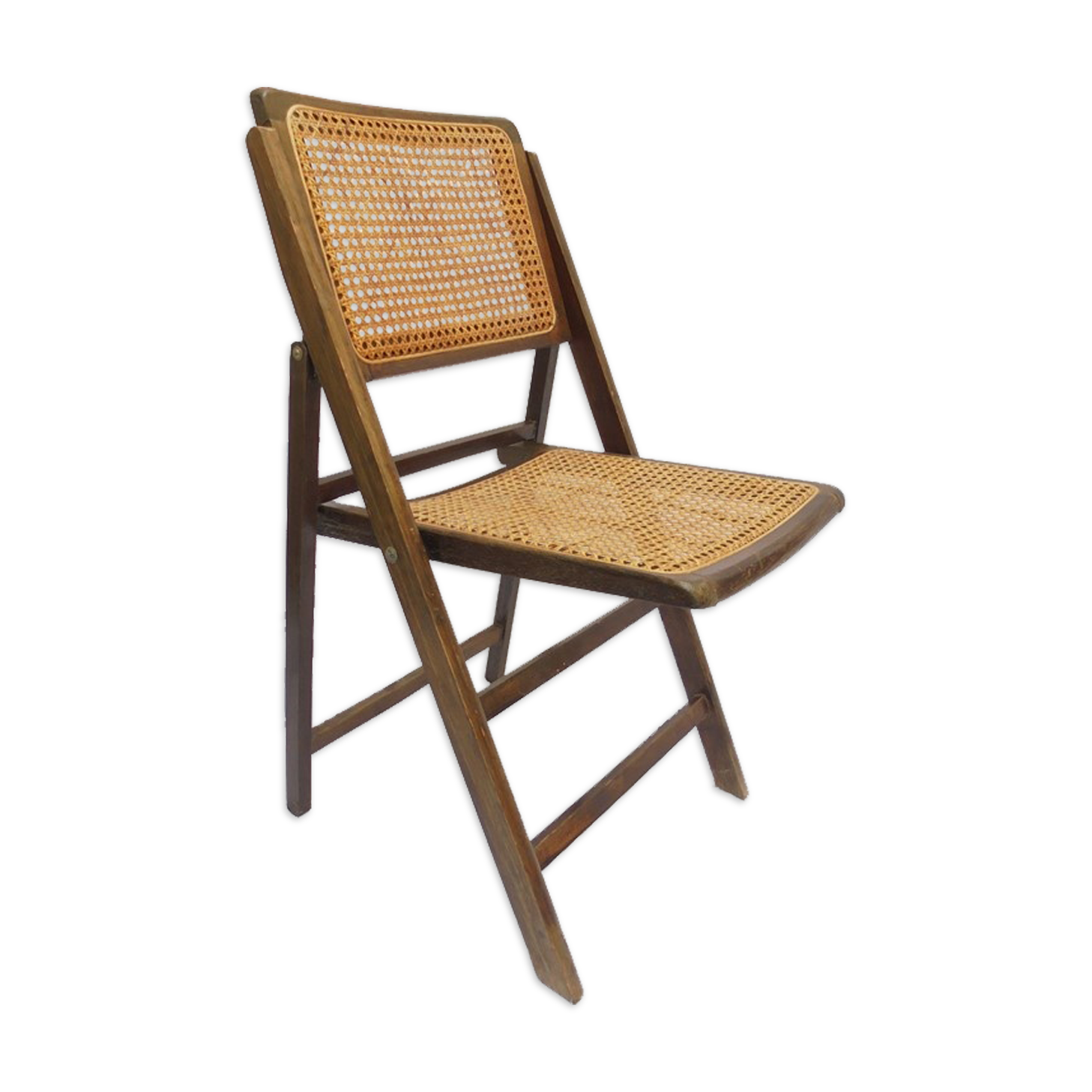 Chaise pliante en bois et cannage
