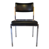 Chaise moderniste métal chromé et simili cuir noir