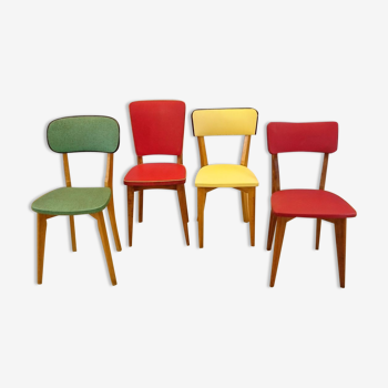 Chaise vintage rouge, verte  et jaune x 4