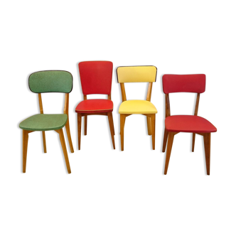 Chaise vintage rouge, verte  et jaune x 4