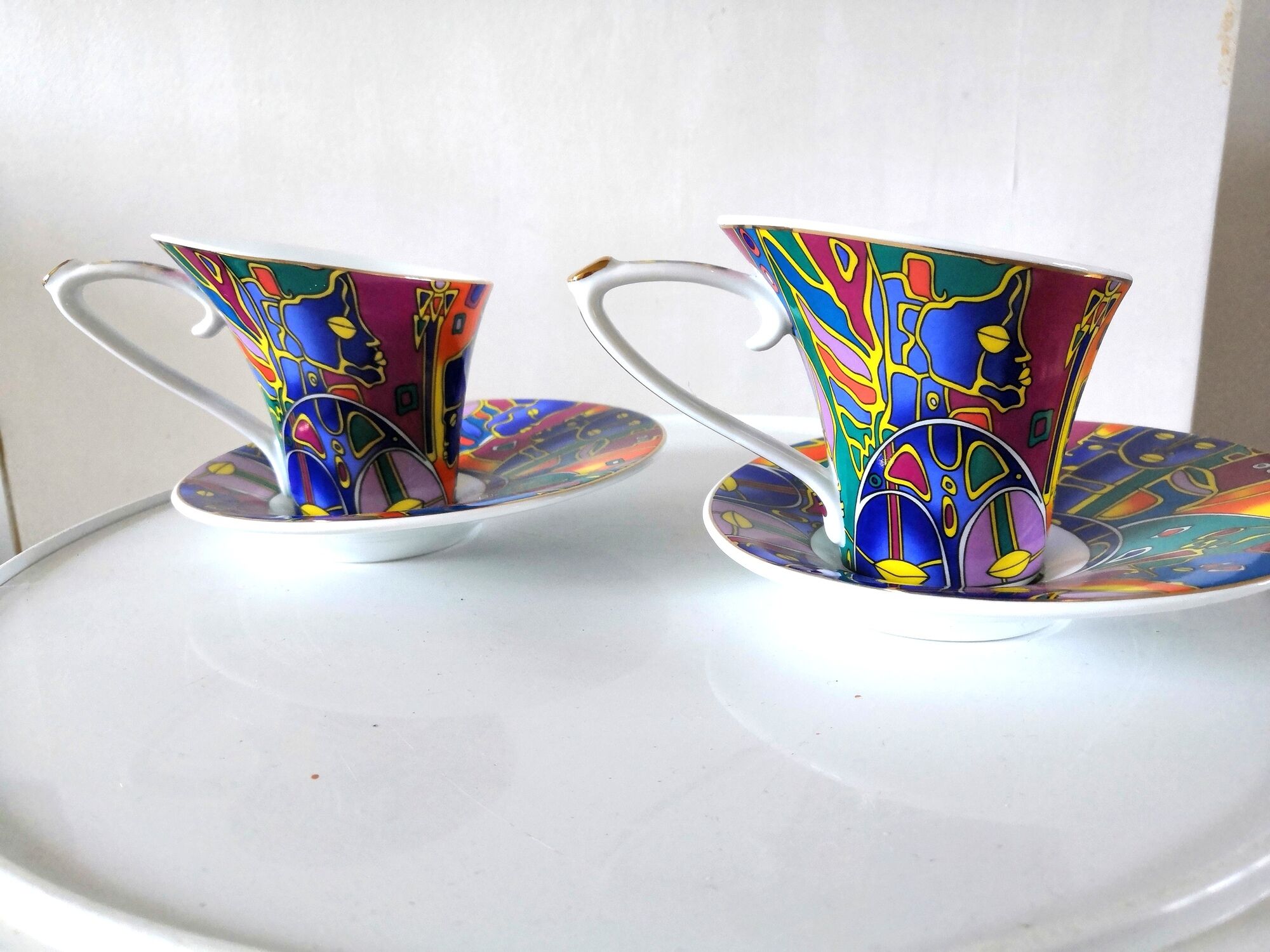 Paire de tasses et soucoupes design so french, décor du galion