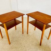 Vintage Danish mid-century teak and oak bedside tables by Næstved Møbelfabrik