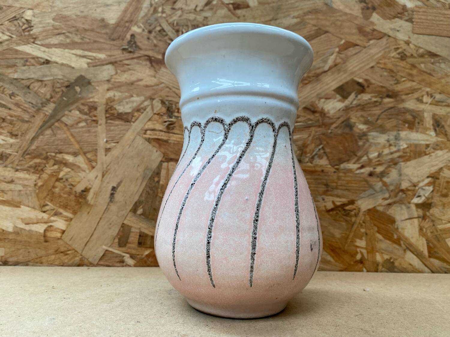 Antique strehla vase pink & white ceramic 1959 west germany vintage