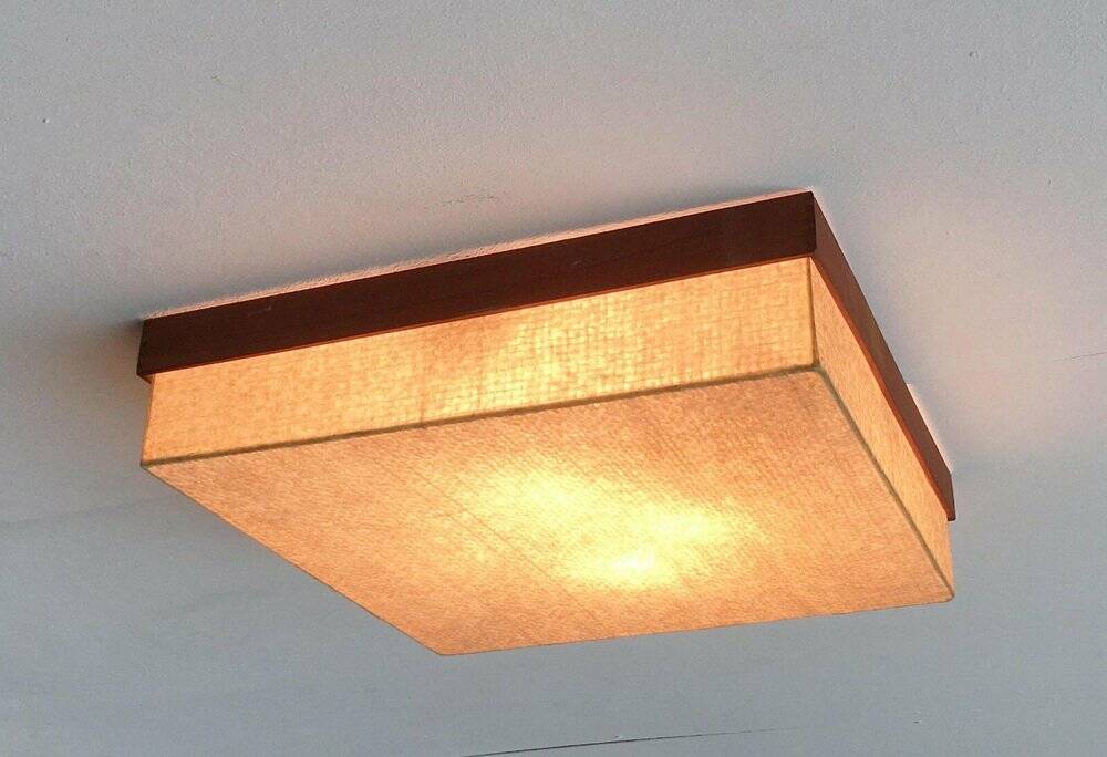 Mid-Century Minimalist Cocoon Ceiling Lamp in Teak, 1960s
