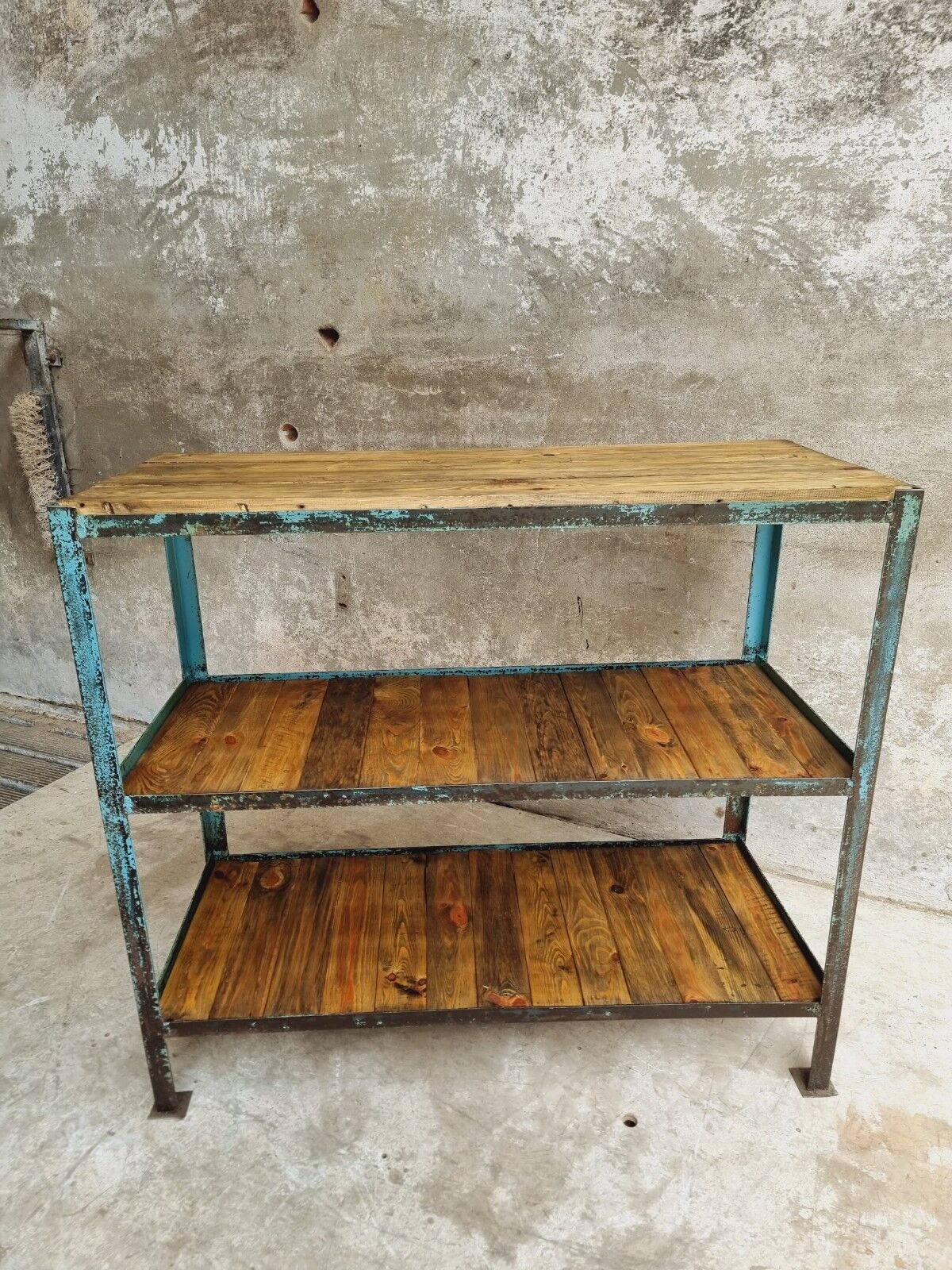 Industrial shelving unit sidetable kitchen rack pastel blue