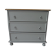 Commode 3 tiroirs vert de gris, plateau bois
