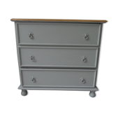 Commode 3 tiroirs vert de gris, plateau bois