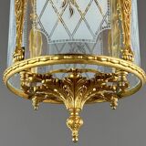 Louis XVI style lantern in gilded bronze and engraved glass, 20th century.