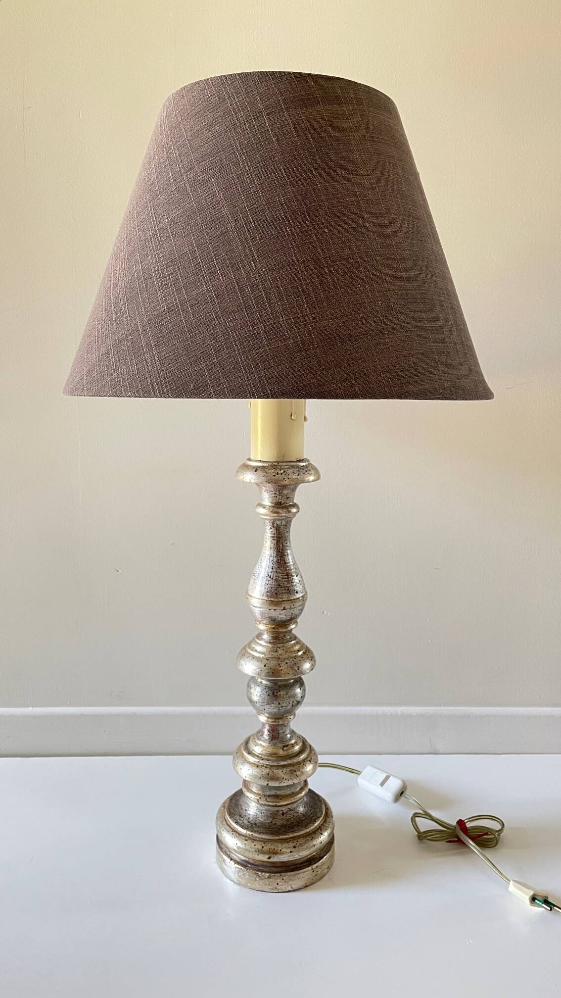 Silver-plated wooden lamp "l'Acropole Paris"