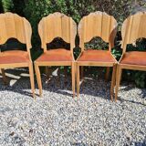 Set of art deco chairs in wood and skaï